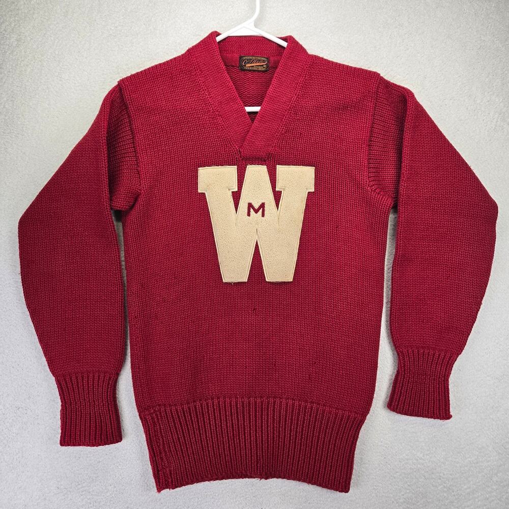 Vtg Wisconsin O’Shea Knitting Mills Letterman Knit Sweater M Varsity 40s 50s